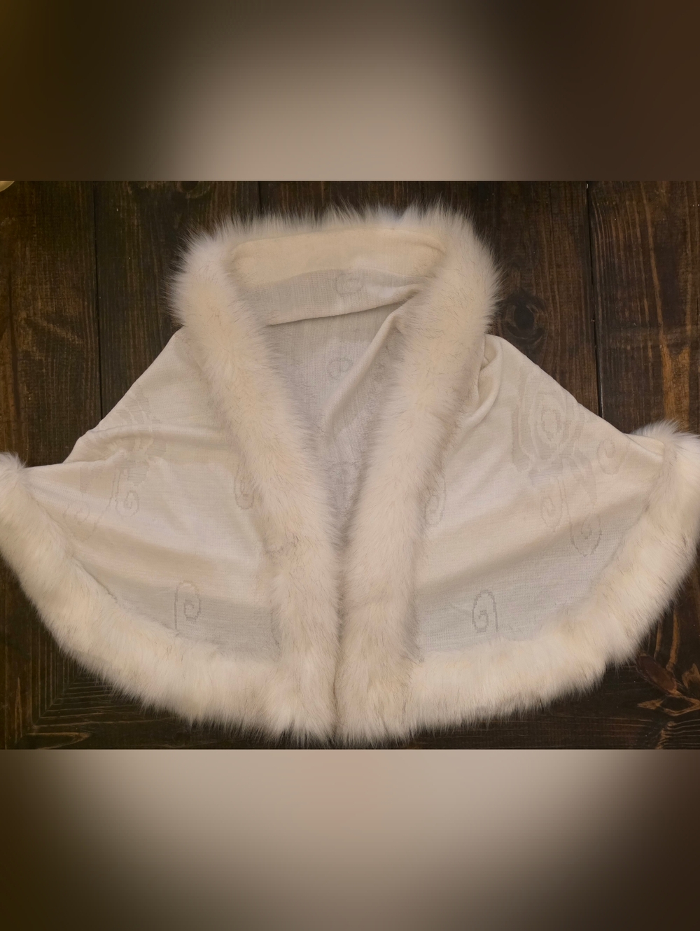 Ivory Faux Fur Trim Shawl Cape